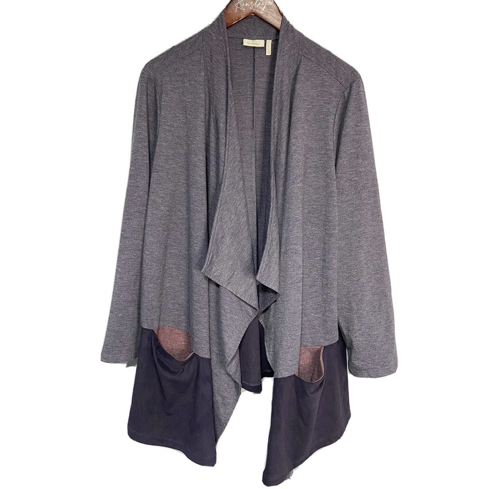 Logo Lounge Lori Goldstein Women’s Open Cardigan Faux Suede Stretch Grey Size 2X